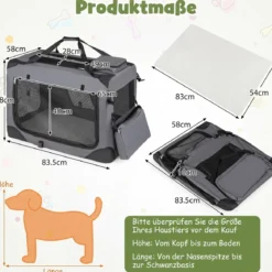 Hundebox Faltbar Tragbare Hundetransportbox mit Netzfenstern 3 Türen Tragegriffen M