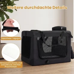 Hundebox Faltbar Tragbare Hundetransportbox mit Netzfenstern 3 Türen Tragegriffen M