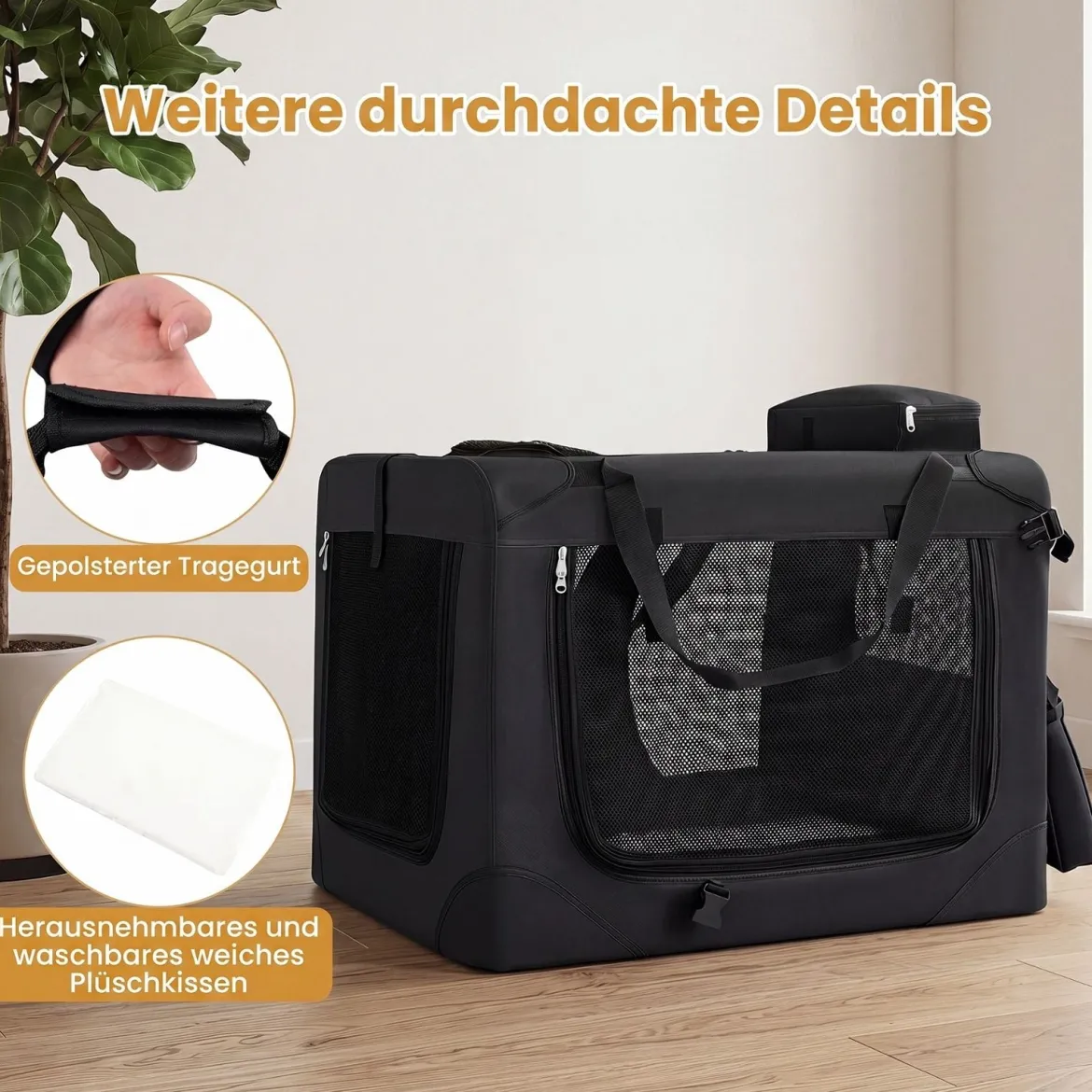 Hundebox Faltbar Tragbare Hundetransportbox mit Netzfenstern 3 Türen Tragegriffen M