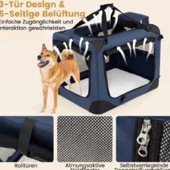 Hundebox Faltbar Tragbare Hundetransportbox mit Netzfenstern 3 Türen Tragegriffen M