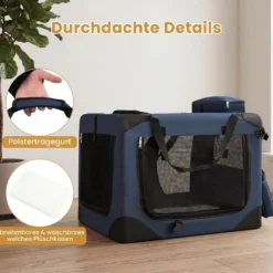 Hundebox Faltbar Tragbare Hundetransportbox mit Netzfenstern 3 Türen Tragegriffen M