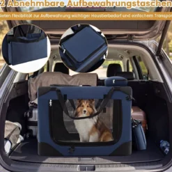 Hundebox Faltbar Tragbare Hundetransportbox mit Netzfenstern 3 Türen Tragegriffen M