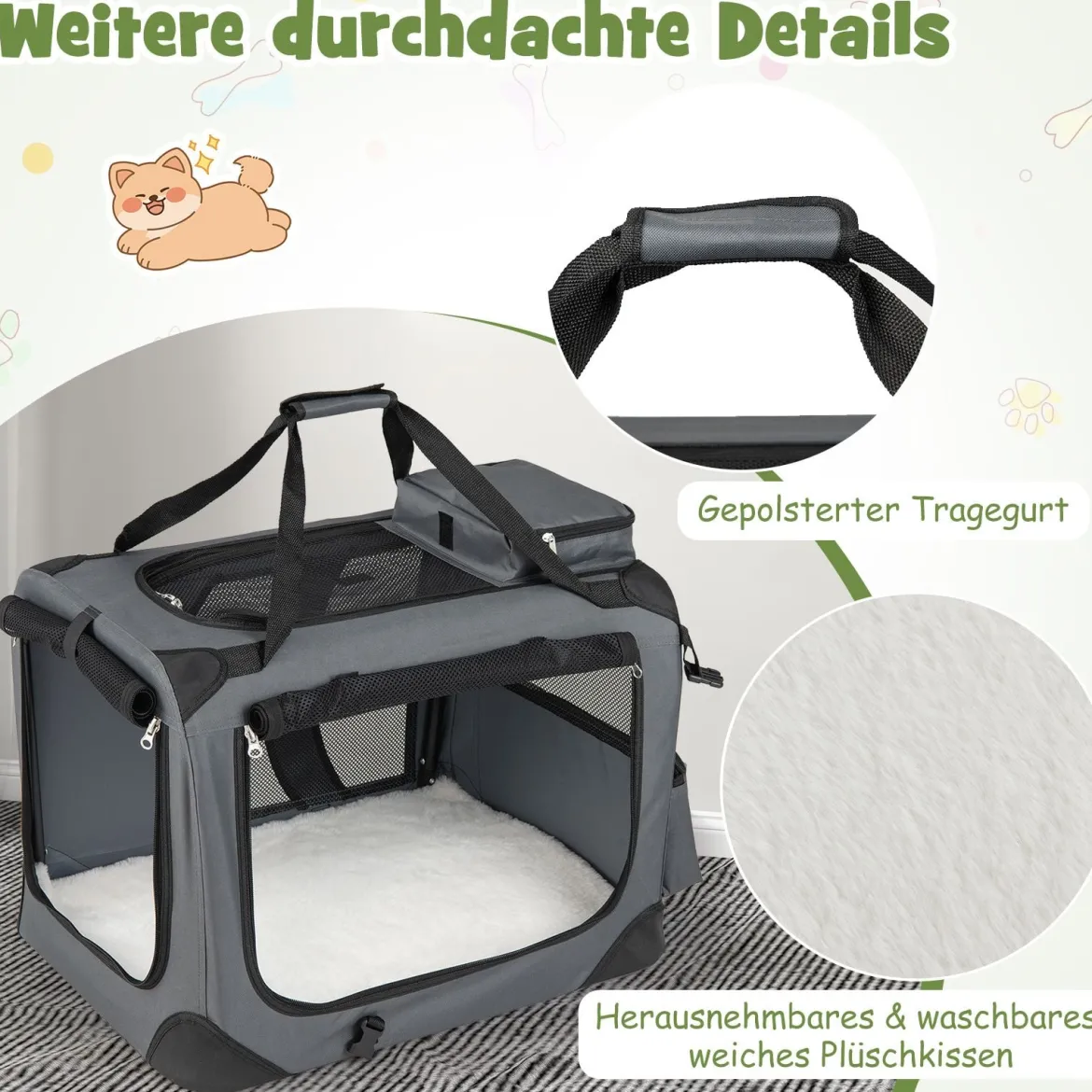 Hundebox Faltbar Tragbare Hundetransportbox mit Netzfenstern 3 Türen Abnehmbarem Polster S