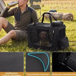Hundebox Faltbar Tragbare Hundetransportbox mit Netzfenstern 3 Türen Abnehmbarem Polster S