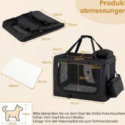 Hundebox Faltbar Tragbare Hundetransportbox mit Netzfenstern 3 Türen Abnehmbarem Polster S