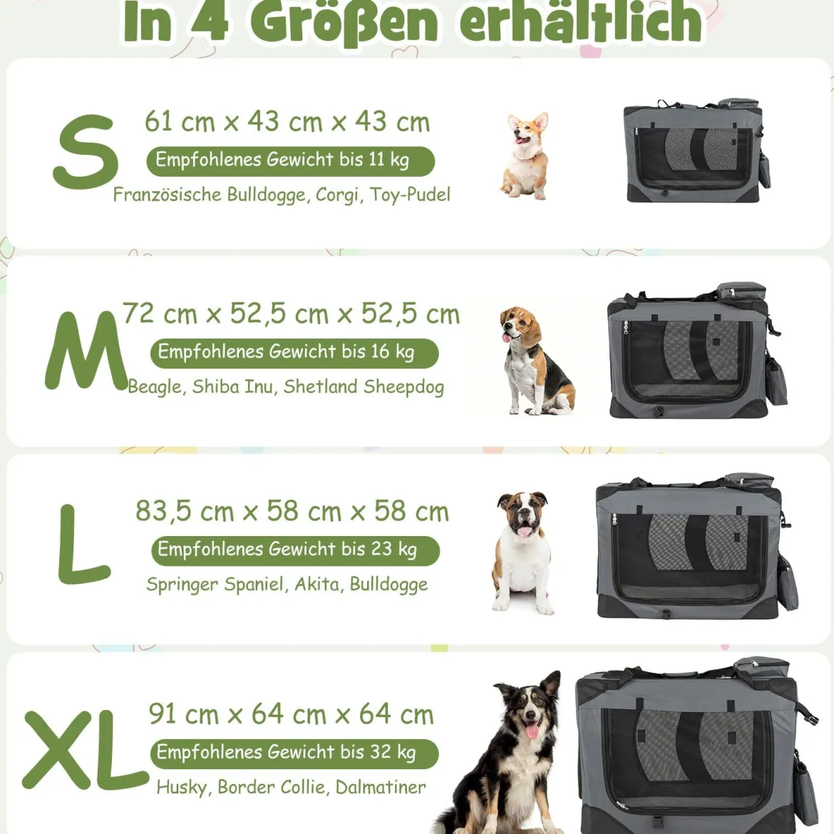 Hundebox Faltbar Tragbare Hundetransportbox mit Netzfenstern 3 Türen Abnehmbarem Polster S