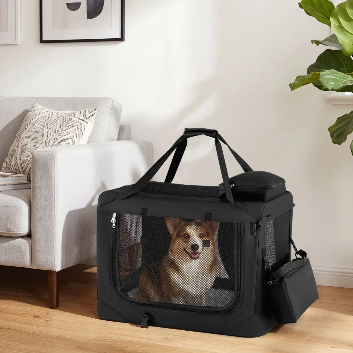 Hundebox Faltbar Tragbare Hundetransportbox mit Netzfenstern 3 Türen Abnehmbarem Polster S