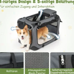 Hundebox Faltbar Tragbare Hundetransportbox mit Netzfenstern 3 Türen Abnehmbarem Polster S