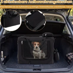 Hundebox Faltbar Tragbare Hundetransportbox mit Netzfenstern 3 Türen Abnehmbarem Polster S