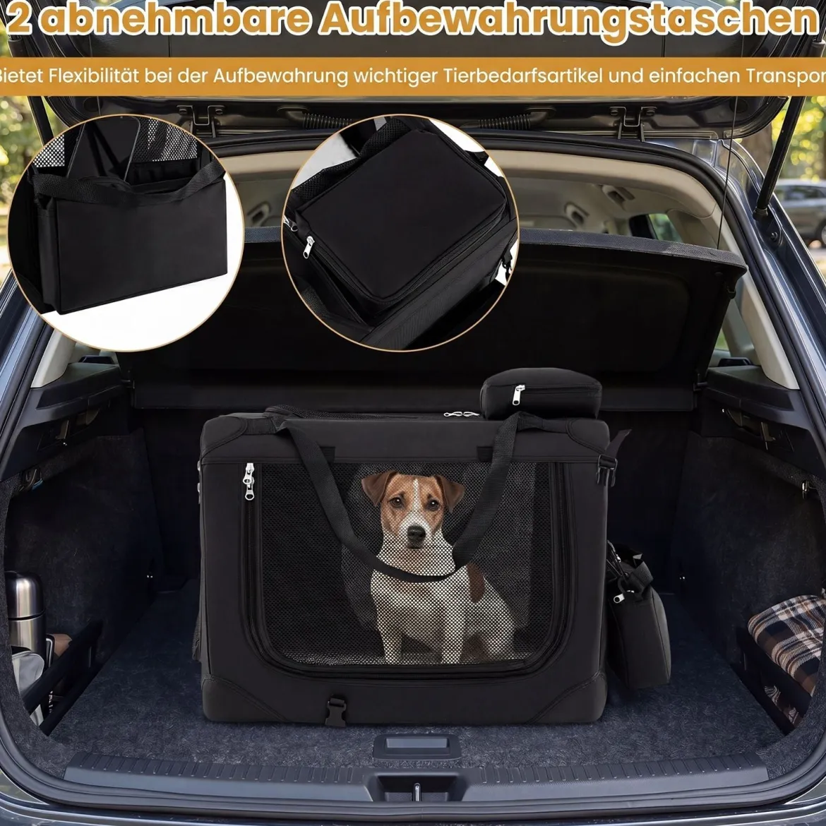 Hundebox Faltbar Tragbare Hundetransportbox mit Netzfenstern 3 Türen Abnehmbarem Polster S