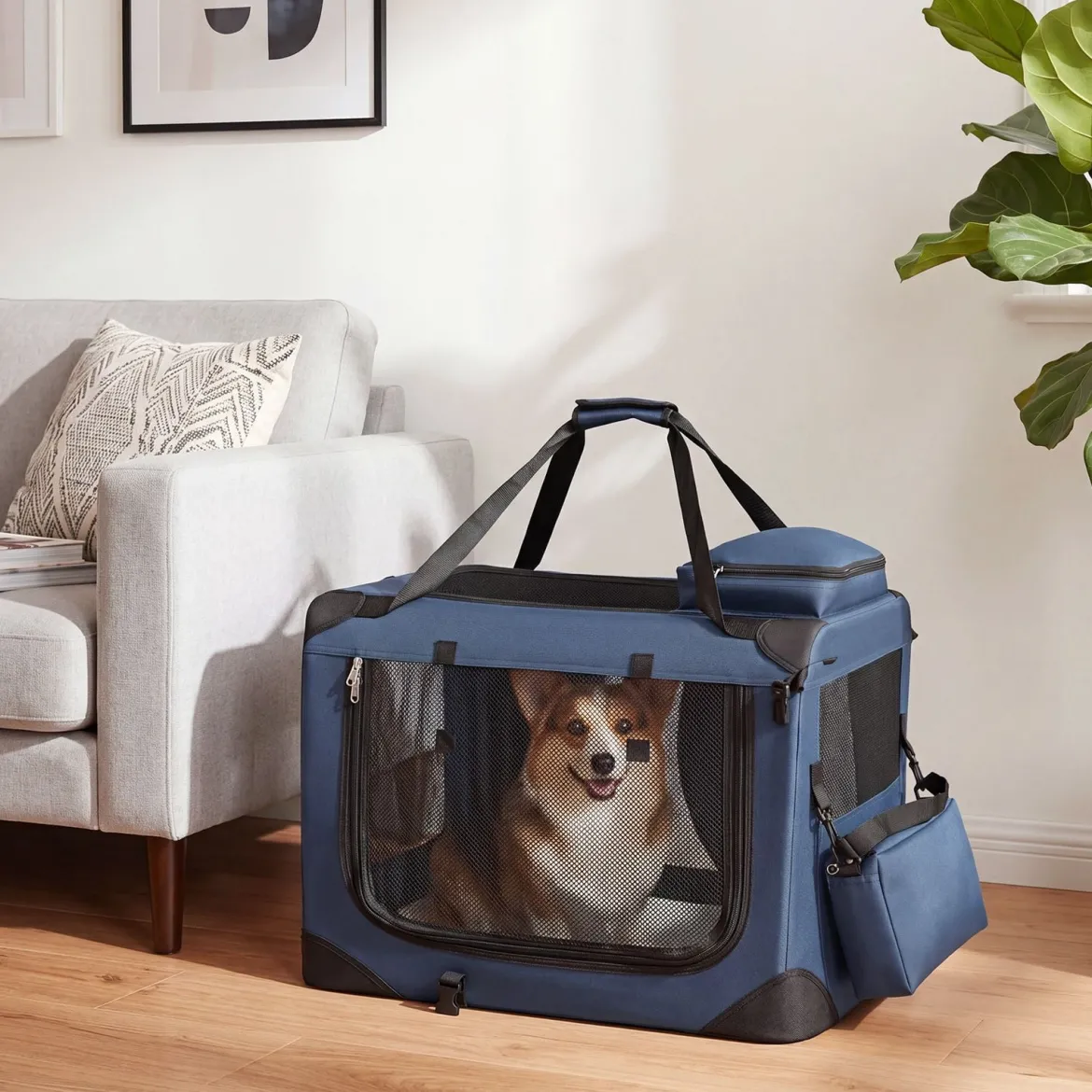 Hundebox Faltbar Tragbare Hundetransportbox mit Netzfenstern 3 Türen Abnehmbarem Polster S