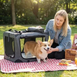 Hundebox Faltbar Tragbare Hundetransportbox mit Netzfenstern 3 Türen Abnehmbarem Polster S