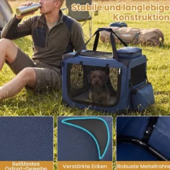 Hundebox Faltbar Tragbare Hundetransportbox mit Netzfenstern 3 Türen Abnehmbarem Polster S