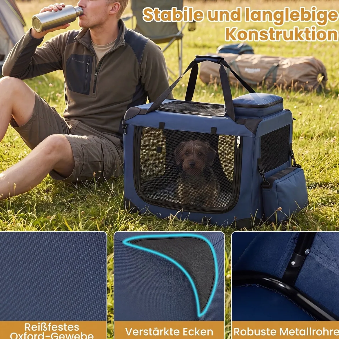 Hundebox Faltbar Tragbare Hundetransportbox mit Netzfenstern 3 Türen Abnehmbarem Polster S