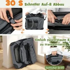 Hundebox Faltbar Tragbare Hundetransportbox mit Netzfenstern 3 Türen Abnehmbarem Polster S