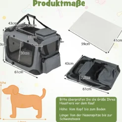 Hundebox Faltbar Tragbare Hundetransportbox mit Netzfenstern 3 Türen Abnehmbarem Polster S