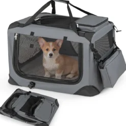 Hundebox Faltbar Tragbare Hundetransportbox mit Netzfenstern 3 Türen Abnehmbarem Polster S