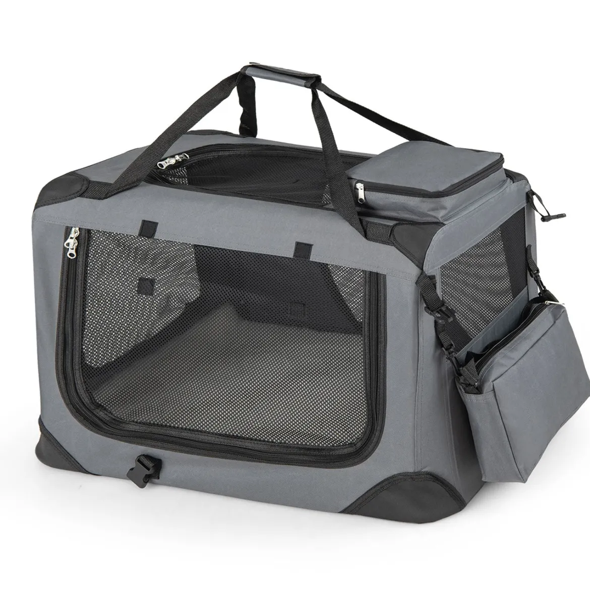 Hundebox Faltbar Tragbare Hundetransportbox mit Netzfenstern 3 Türen Abnehmbarem Polster S