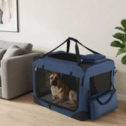 Hundebox Faltbar Tragbare Hundetransportbox mit Netzfenstern 3 Türen für Hunde und Katzen L