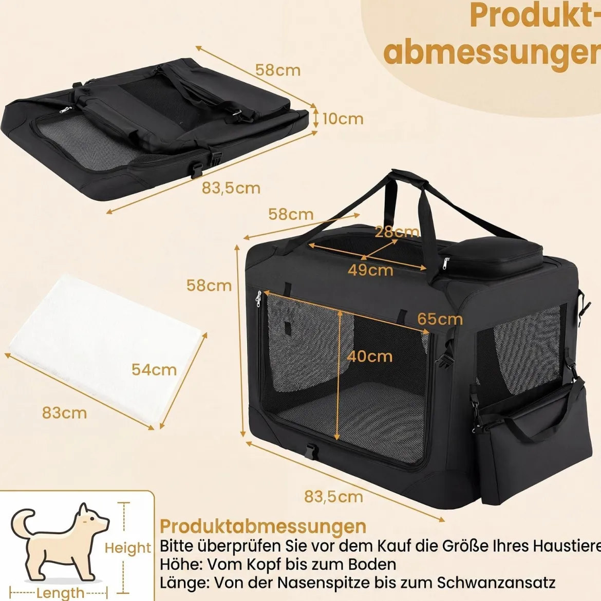 Hundebox Faltbar Tragbare Hundetransportbox mit Netzfenstern 3 Türen für Hunde und Katzen L