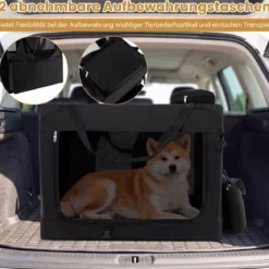 Hundebox Faltbar Tragbare Hundetransportbox mit Netzfenstern 3 Türen für Hunde und Katzen L