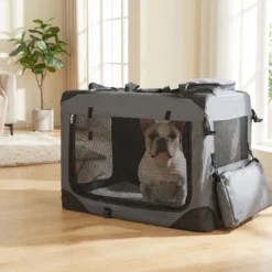 Hundebox Faltbar Tragbare Hundetransportbox mit Netzfenstern 3 Türen für Hunde und Katzen L