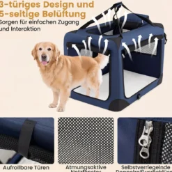 Hundebox Faltbar Tragbare Hundetransportbox mit Netzfenstern 3 Türen für Hunde und Katzen L