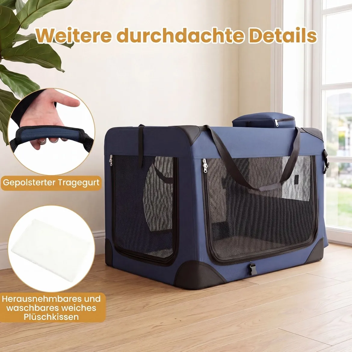 Hundebox Faltbar Tragbare Hundetransportbox mit Netzfenstern 3 Türen für Hunde und Katzen L