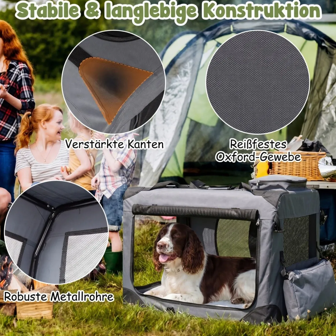 Hundebox Faltbar Tragbare Hundetransportbox mit Netzfenstern 3 Türen für Hunde und Katzen L