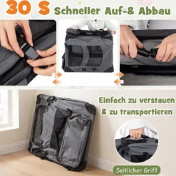 Hundebox Faltbar Tragbare Hundetransportbox mit Netzfenstern 3 Türen für Hunde und Katzen L