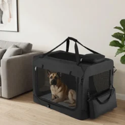 Hundebox Faltbar Tragbare Hundetransportbox mit Netzfenstern 3 Türen für Hunde und Katzen L