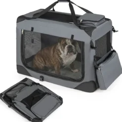 Hundebox Faltbar Tragbare Hundetransportbox mit Netzfenstern 3 Türen für Hunde und Katzen L