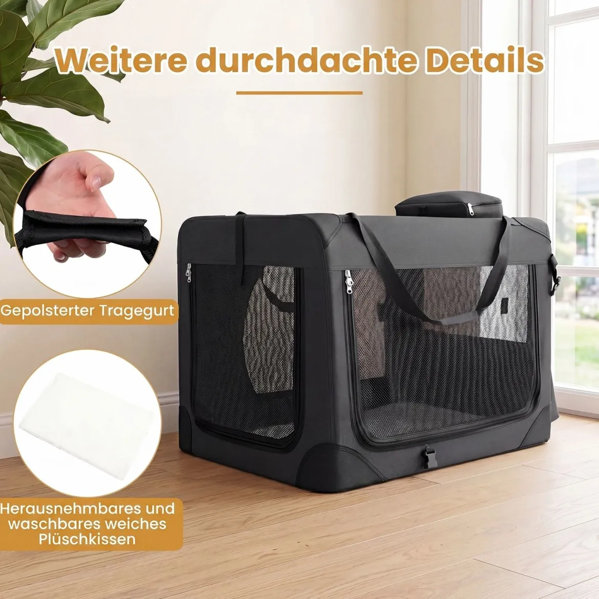 Hundebox Faltbar Tragbare Hundetransportbox mit Netzfenstern 3 Türen für Hunde und Katzen L