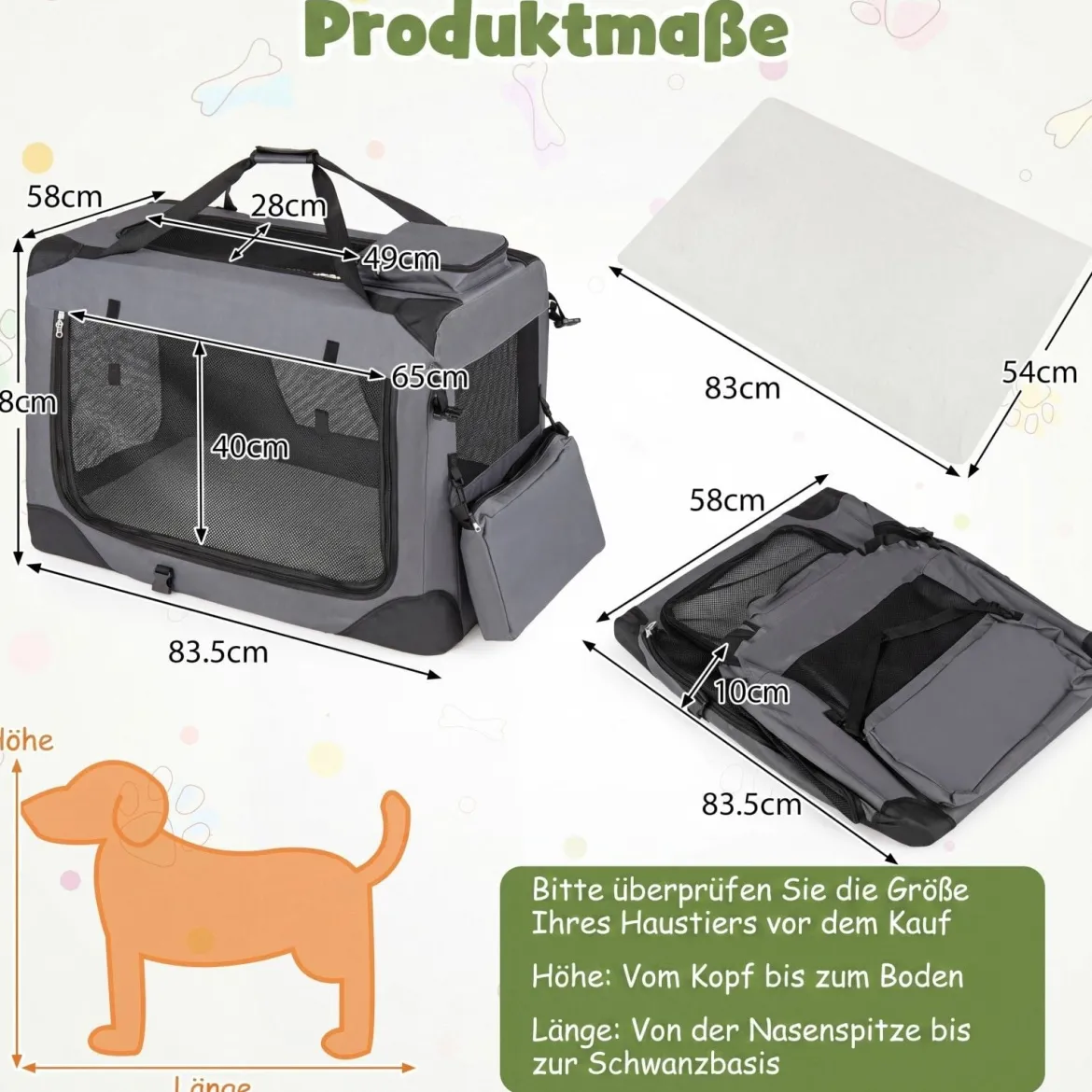 Hundebox Faltbar Tragbare Hundetransportbox mit Netzfenstern 3 Türen für Hunde und Katzen L