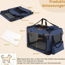 Hundebox Faltbar Tragbare Hundetransportbox mit Netzfenstern 3 Türen für Hunde und Katzen L