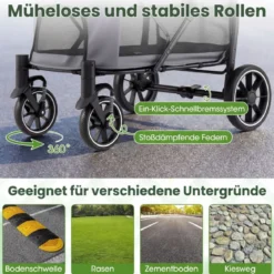 Hundebuggy faltbarer Hundewagen mit Geländereifen niedrigem Einstieg Grau