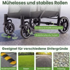 Hundebuggy faltbarer Hundewagen mit Geländereifen niedrigem Einstieg Schwarz