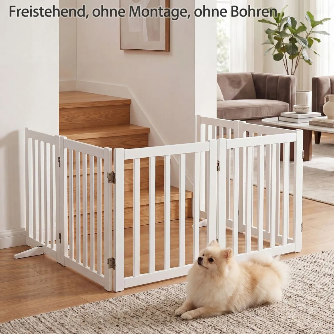 Hundegitter Holz Faltbares Haustiergitter mit 3 Stützfüßen 6-Teiliges Schutzgitter Absperrgitter 60 cm Hoch