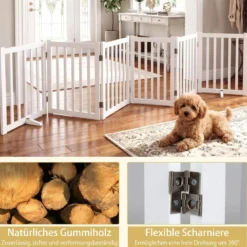 Hundegitter Holz Faltbares Haustiergitter mit 3 Stützfüßen 6-Teiliges Schutzgitter Absperrgitter 60 cm Hoch