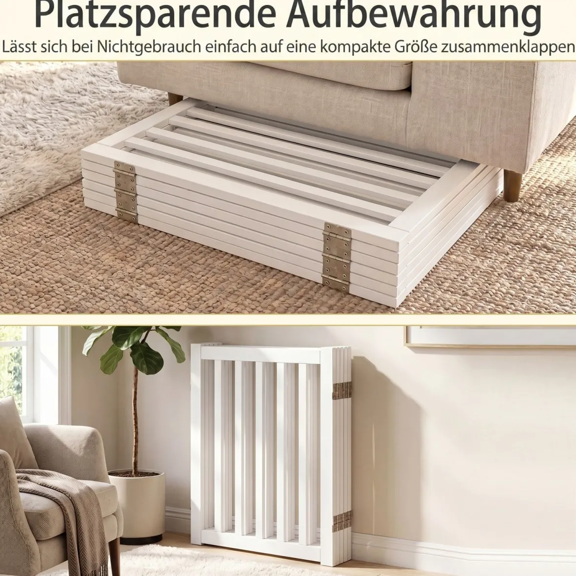 Hundegitter Holz Faltbares Haustiergitter mit 3 Stützfüßen 6-Teiliges Schutzgitter Absperrgitter 60 cm Hoch