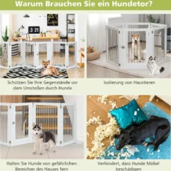 Hundegitter Laufstall Freistehender Hundezaun mit 6 Paneelen 366 x 80 cm Weiß