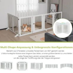Hundegitter Laufstall Freistehender Hundezaun mit 6 Paneelen 366 x 80 cm Weiß