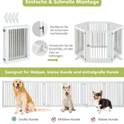 Hundegitter Laufstall Freistehender Hundezaun mit 6 Paneelen 366 x 80 cm Weiß