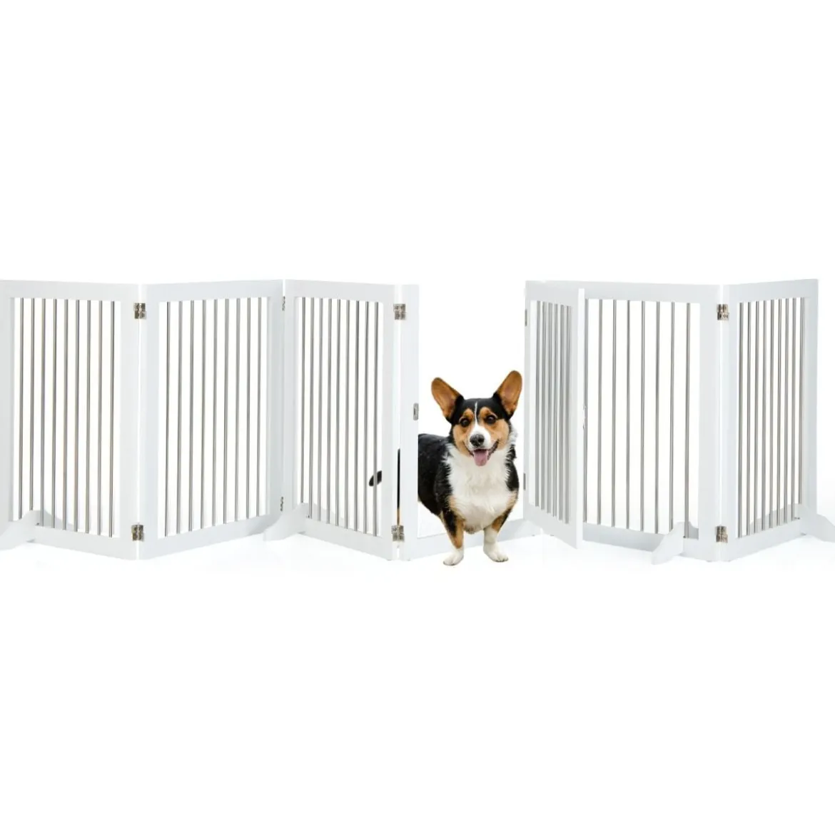 Hundegitter Laufstall Freistehender Hundezaun mit 6 Paneelen 366 x 80 cm Weiß