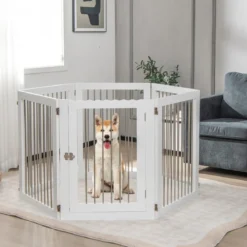 Hundegitter Laufstall Freistehender Hundezaun mit 6 Paneelen 366 x 80 cm Weiß