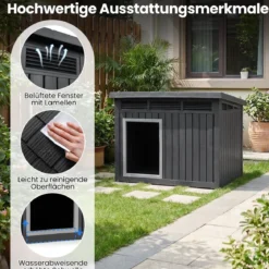Hundehütte für Indoor & Outdoor Wetterfestes Hundehaus mit Aufklappbarem Schrägdach