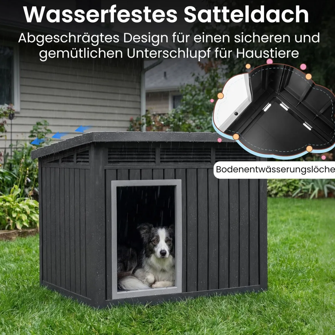 Hundehütte für Indoor & Outdoor Wetterfestes Hundehaus mit Aufklappbarem Schrägdach