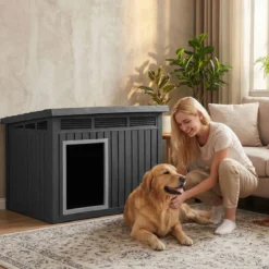 Hundehütte für Indoor & Outdoor Wetterfestes Hundehaus mit Aufklappbarem Schrägdach
