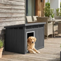 Hundehütte für Indoor & Outdoor Wetterfestes Hundehaus mit Aufklappbarem Schrägdach