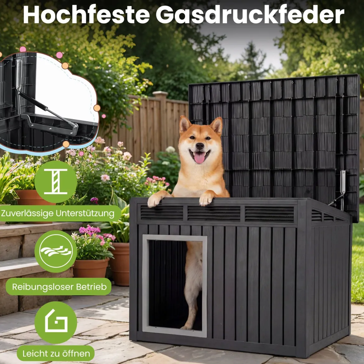 Hundehütte für Indoor & Outdoor Wetterfestes Hundehaus mit Aufklappbarem Schrägdach